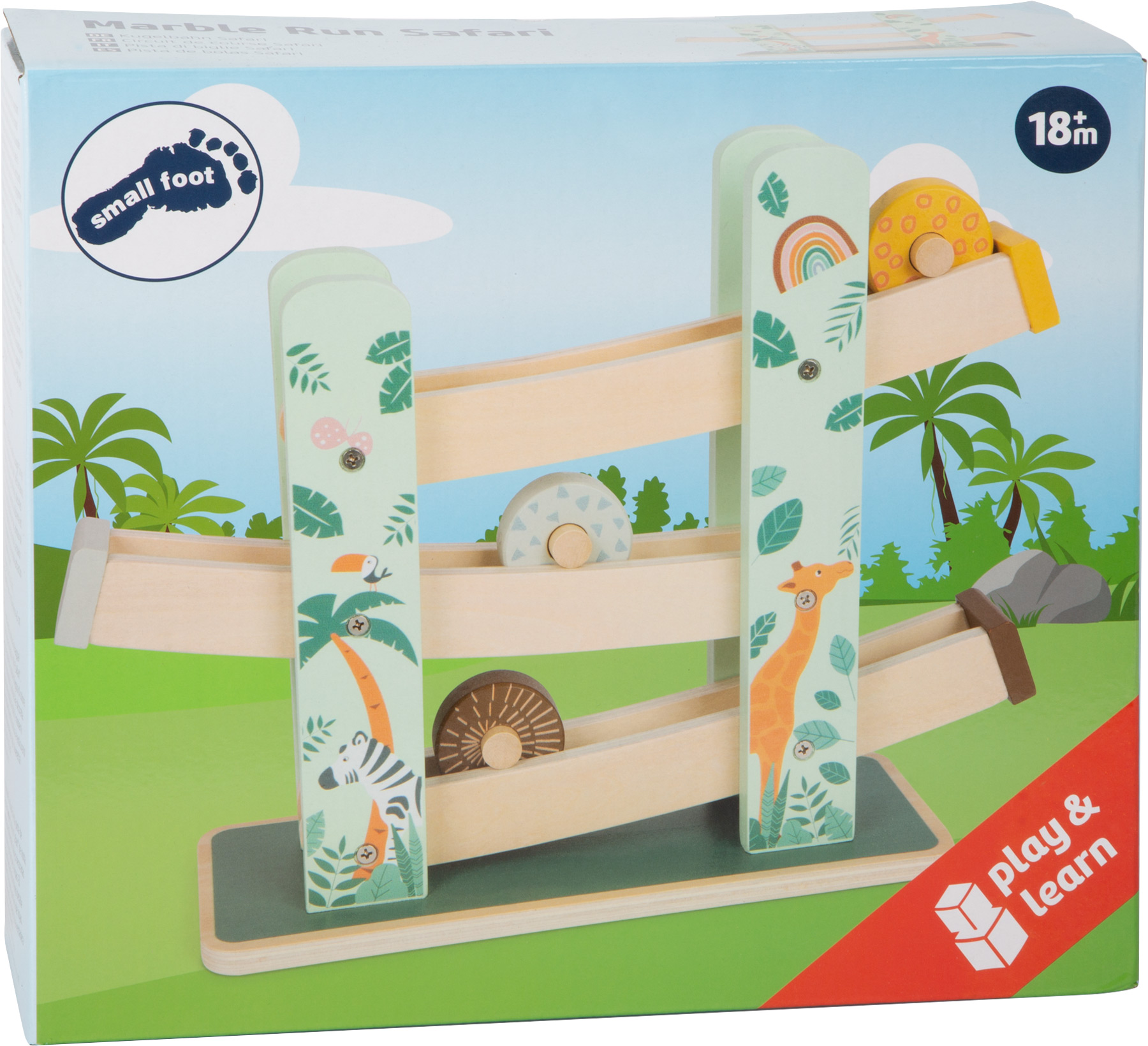 Small foot - Knikkerbaan Safari 10 X 30 Cm Hout Groen 4-delig