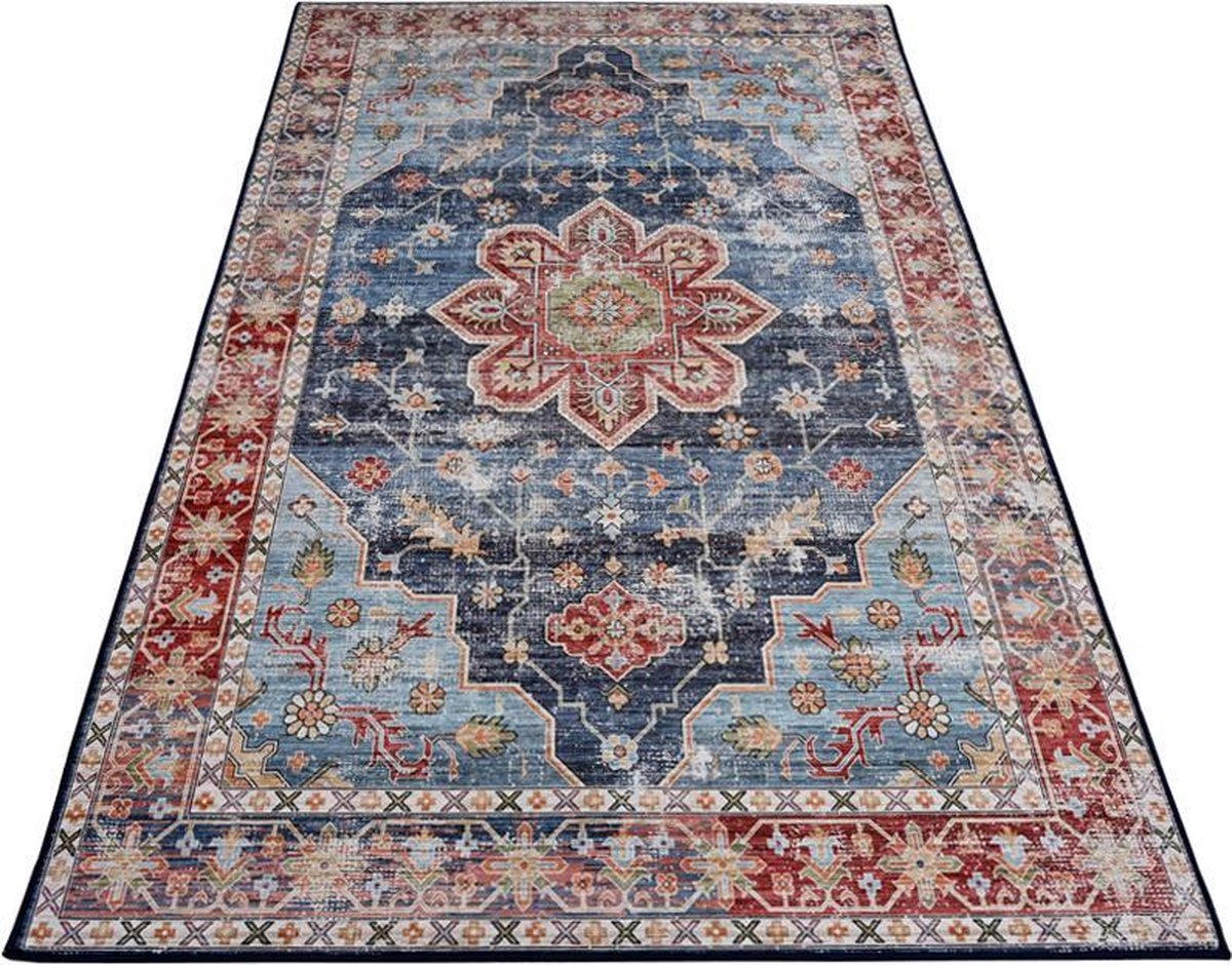 Lavandoux - Vloerkleed - Vintage - Tanger - Blauw/roest oranje - 50x80 cm