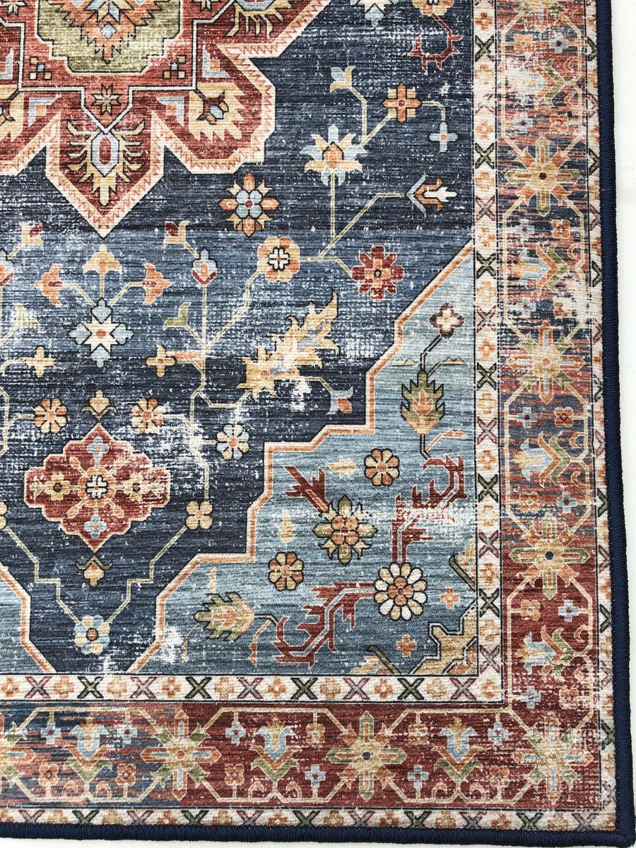Lavandoux - Vloerkleed - Vintage - Tanger - Blauw/roest oranje - 50x80 cm - Afbeelding 2
