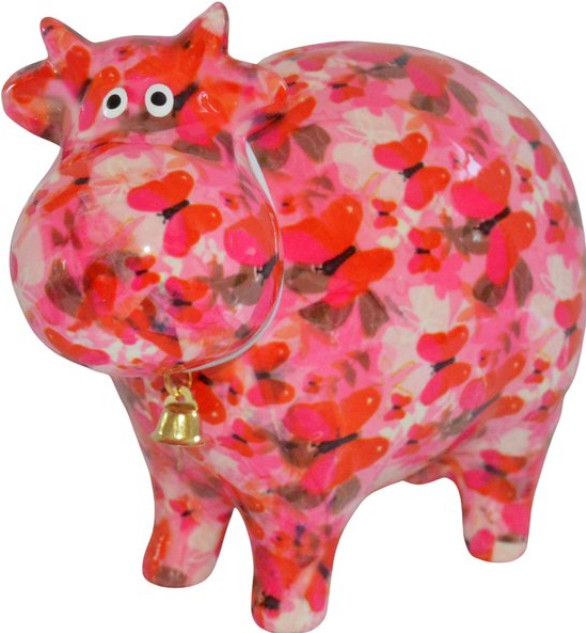 Pomme Pidou spaarpot medium koe bella rose met vlinders