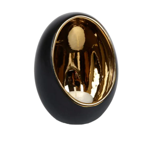 Waxinelichthouder Pim zwart/goud 11,5x15 cm